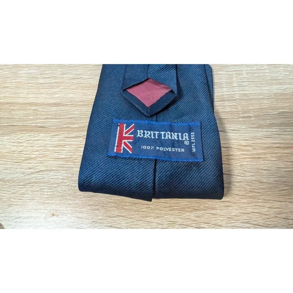 Vintage Britania Men’s Necktie Navy Blue Retro Union Jack Label